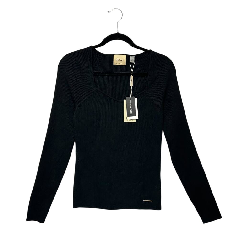 Elie Tahari Cashmere Blend Long Sleeve Sweater NWT Women's Sz L Black Fitted